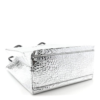 Balenciaga Crackled Mirror Calfskin Logo North South Shopper Tote XXS Silver 4 of 9