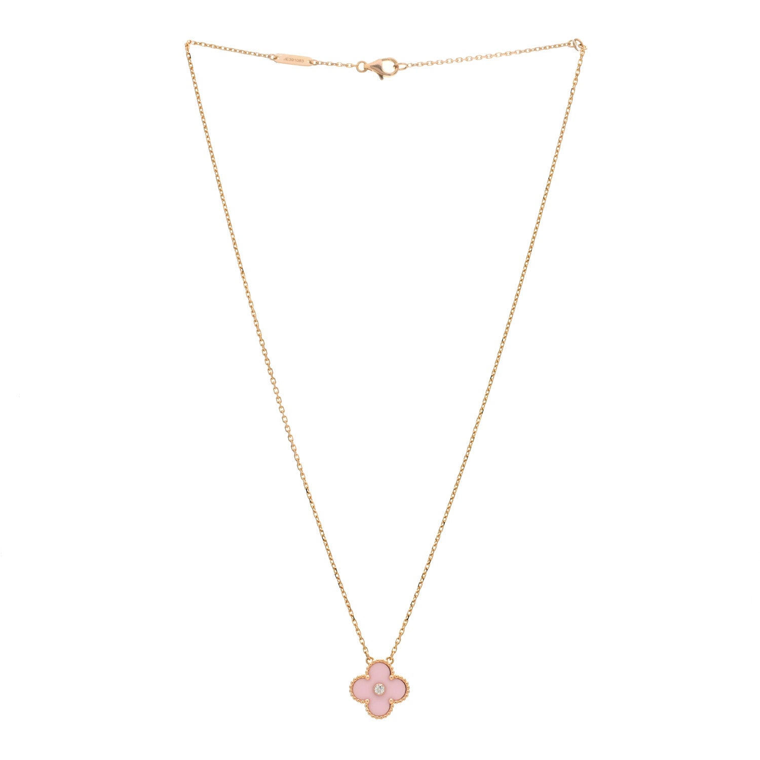 Van Cleef & Arpels 18K Rose Gold Diamond Pink Porcelain Vintage Alhambra Pendant Necklace 2 of 3