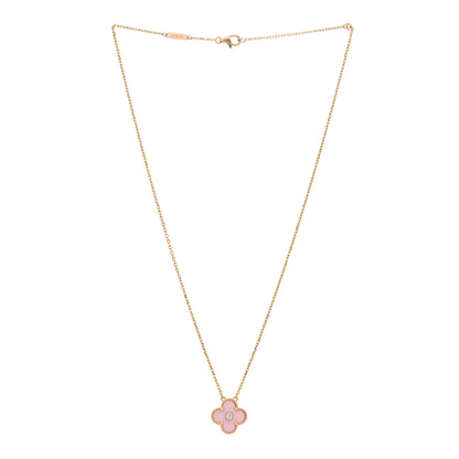 Van Cleef & Arpels 18K Rose Gold Diamond Pink Porcelain Vintage Alhambra Pendant Necklace 2 of 3