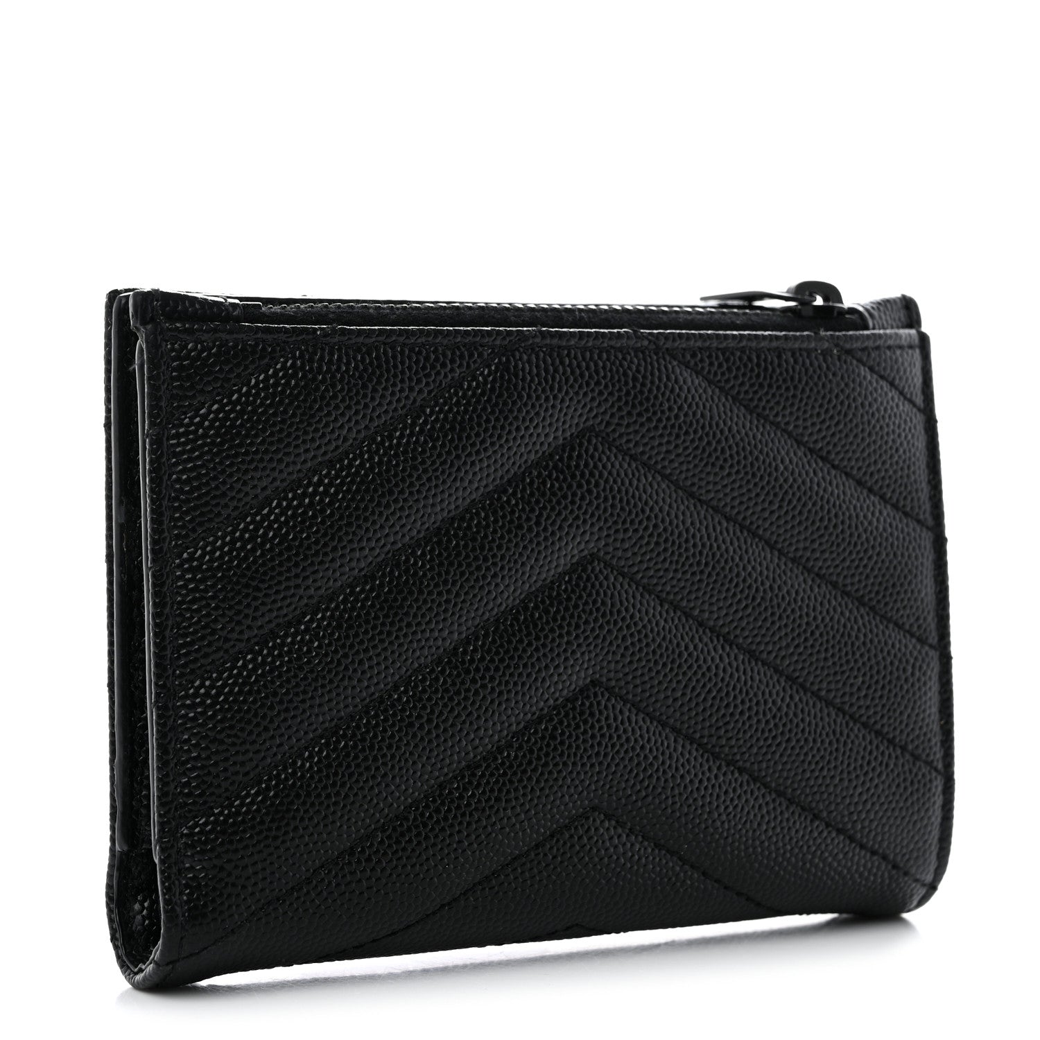 Saint Laurent Grain De Poudre Matelasse Chevron Monogram Zipped Two-Part Wallet Black 3 of 10