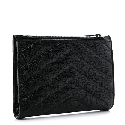 Saint Laurent Grain De Poudre Matelasse Chevron Monogram Zipped Two-Part Wallet Black 3 of 10