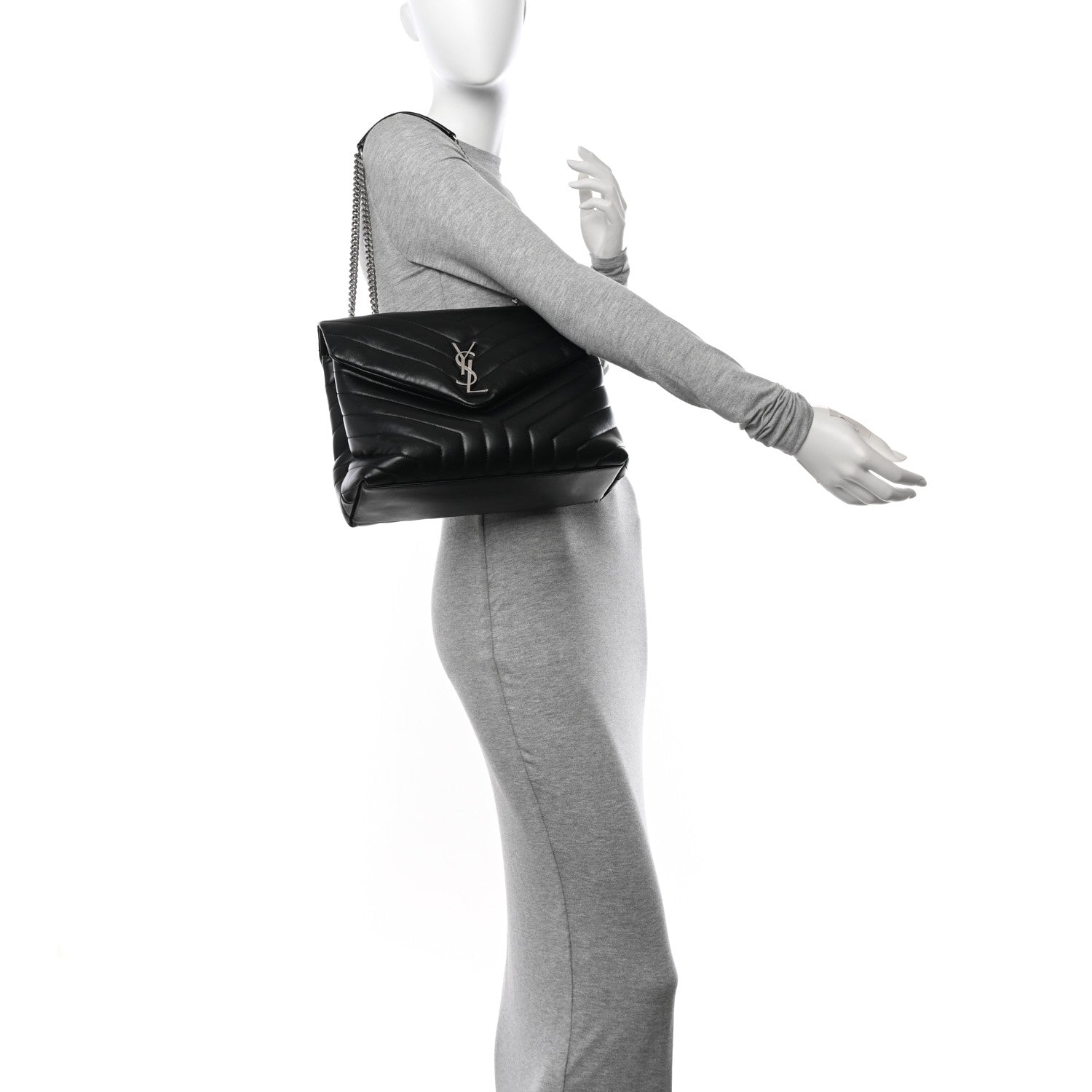 Saint Laurent Calfskin Y Quilted Monogram Medium Loulou Chain Satchel Black 2 of 10