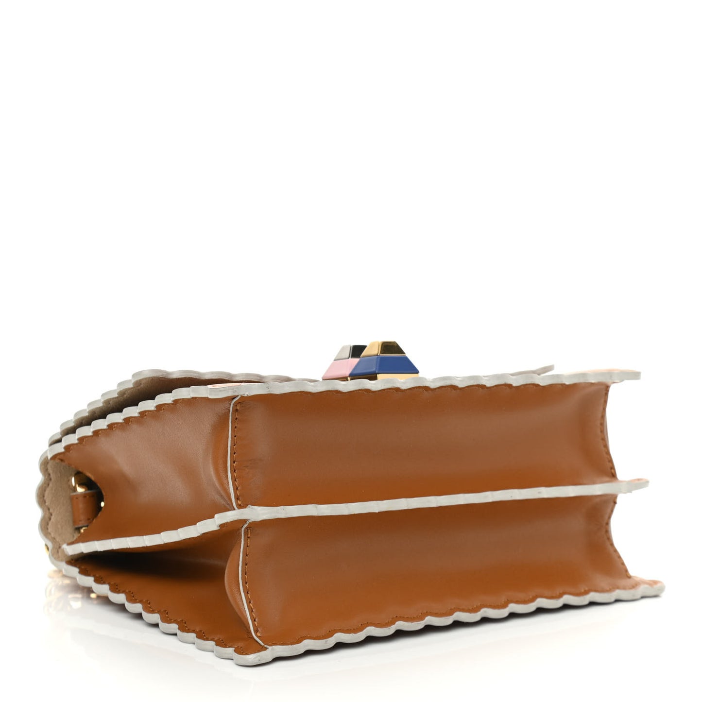Vitello Liberty Scalloped Studded Small Kan I Shoulder Bag Caramello