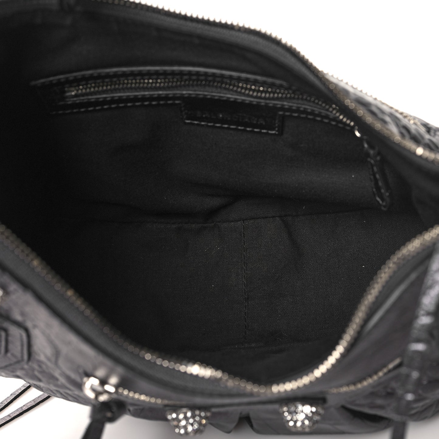 Metallic Calfskin Crocodile Embossed Crystal Small Le Cagole Shoulder Bag Gunmetal