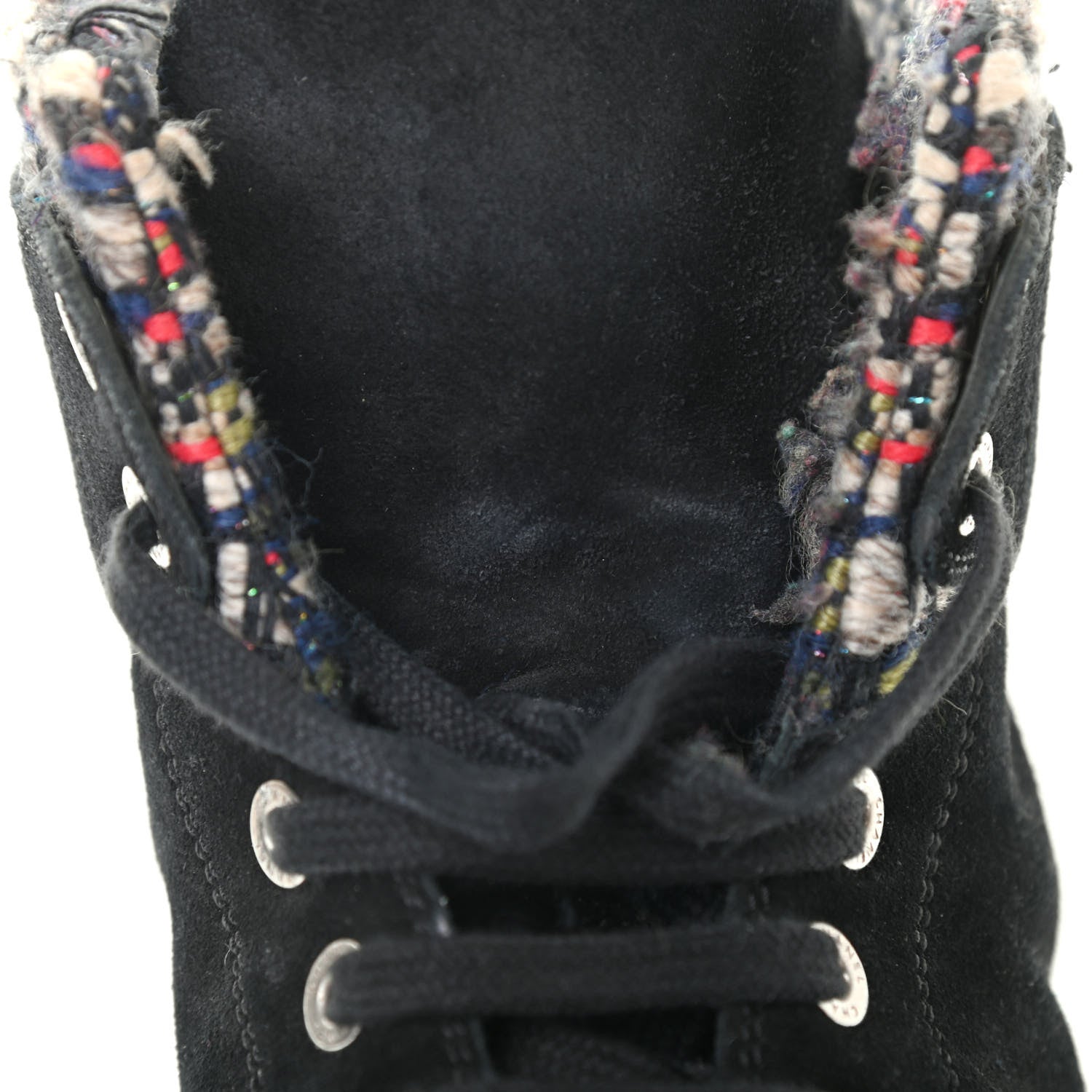 Chanel Suede Calfskin Goatskin Tweed High Top Sneakers 37 Black 10 of 13