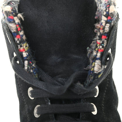 Chanel Suede Calfskin Goatskin Tweed High Top Sneakers 37 Black 10 of 13