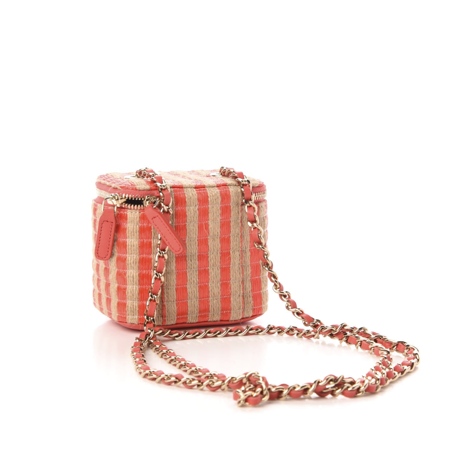 Chanel Raffia Jute Striped Mini Vanity Case With Chain Red Beige 3 of 11