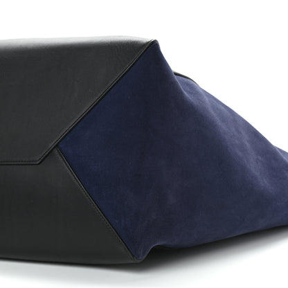Celine Smooth Calfskin Suede Large Phantom Luggage Bi-Cabas Black Navy 10 of 12