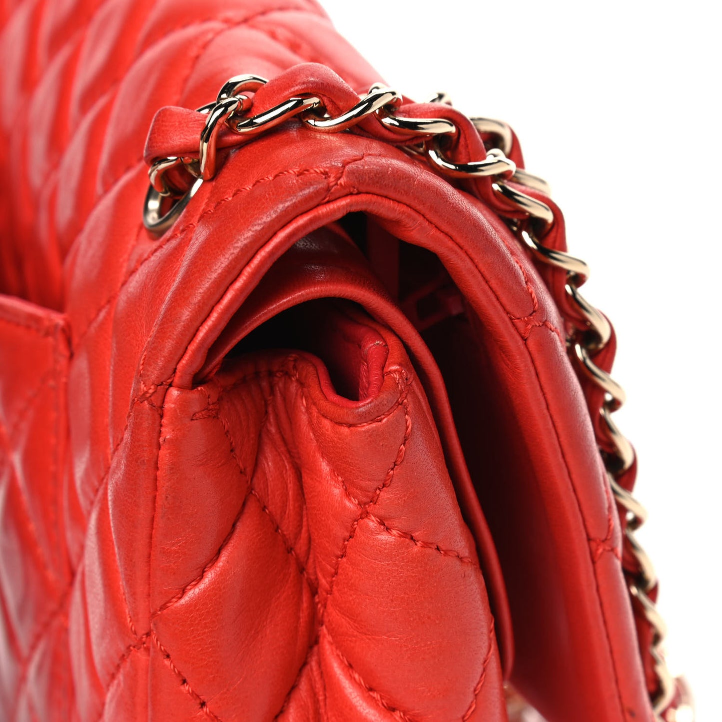 Lambskin Quilted Medium Double Flap Red