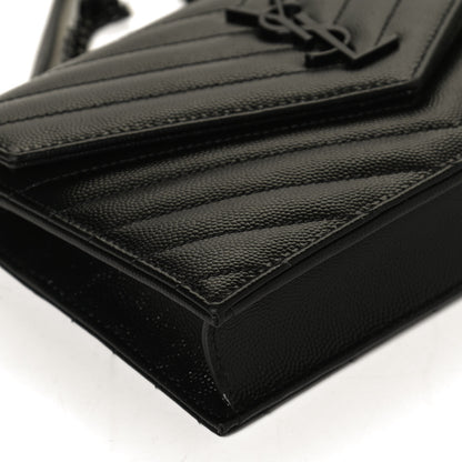 Saint Laurent Grain De Poudre Matelasse Chevron Monogram Monochrome Envelope Chain Wallet Black 11 of 12