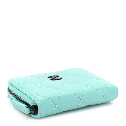 Chanel Lambskin Quilted Zip Around Coin Purse Wallet Light Green 4 of 7