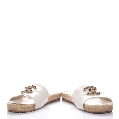 Chanel Calfskin Gripoix CC Espadrille Sandals 37.5 White 5 of 11