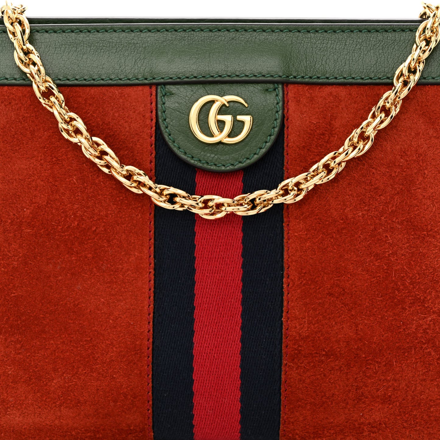 Suede Calfskin GG Web Small Ophidia Chain Shoulder Bag Brown Red Green