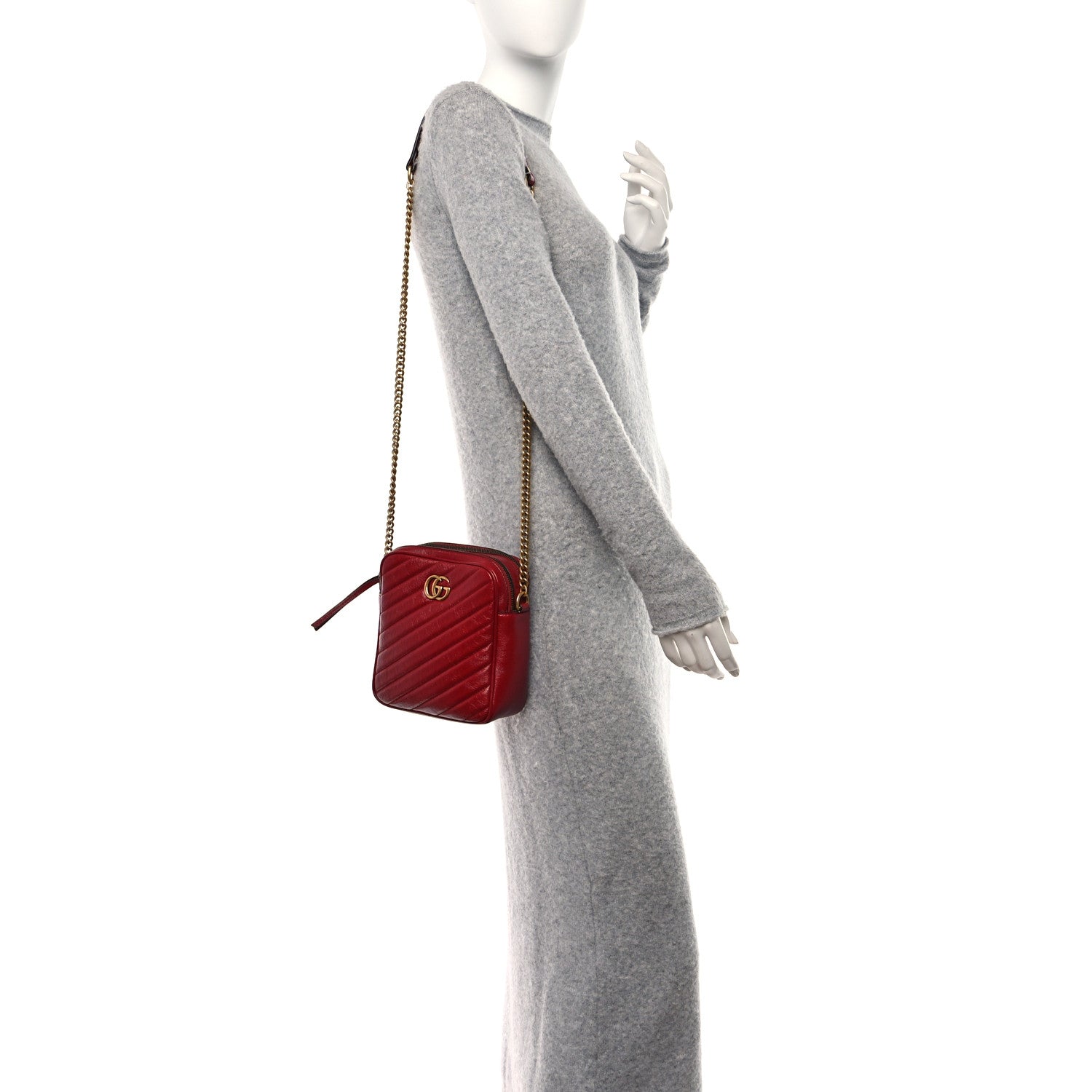 Gucci Azalea Calfskin Matelasse Diagonal Tall GG Marmont Crossbody Bag Romantic Cerise 2 of 12