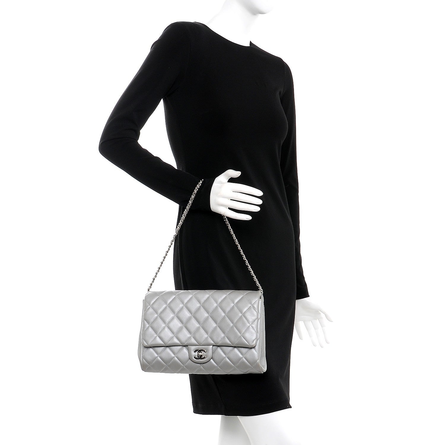 Chanel Metallic Lambskin Quilted Clutch With Chain Flap Grey 2 of 12