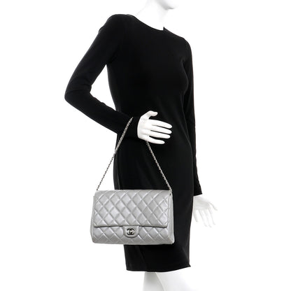 Chanel Metallic Lambskin Quilted Clutch With Chain Flap Grey 2 of 12
