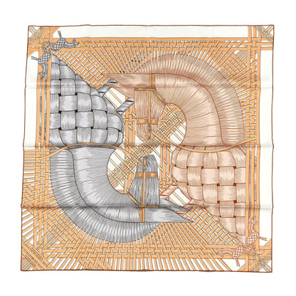 Hermes Silk Masan & Masan Scarf 90 White Beige Gris 1 of 4