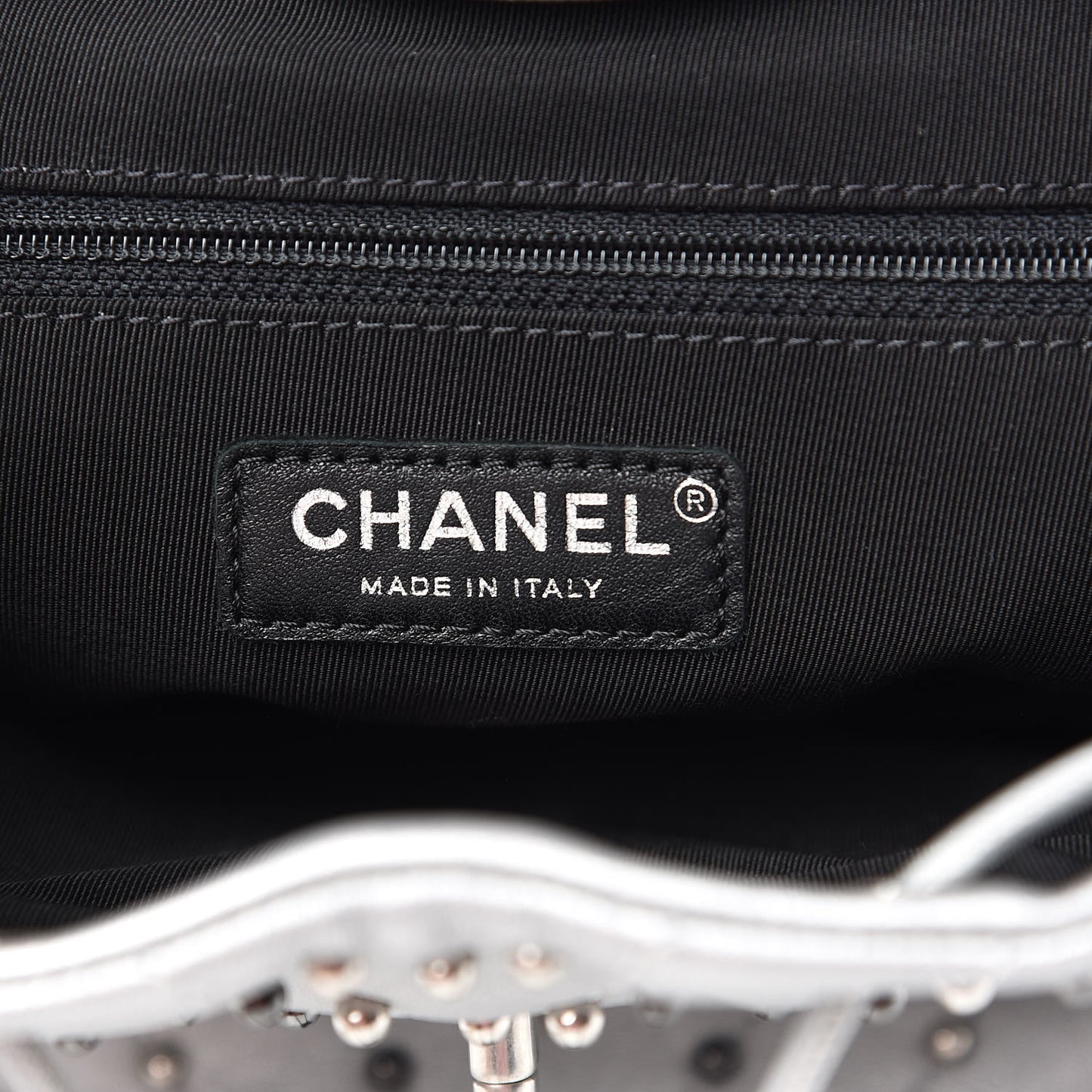Metallic Lambskin Chevron Quilted Studded Stud Wars Backpack Silver