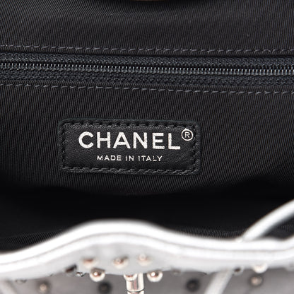 Chanel Metallic Lambskin Chevron Quilted Studded Stud Wars Backpack Silver 6 of 11