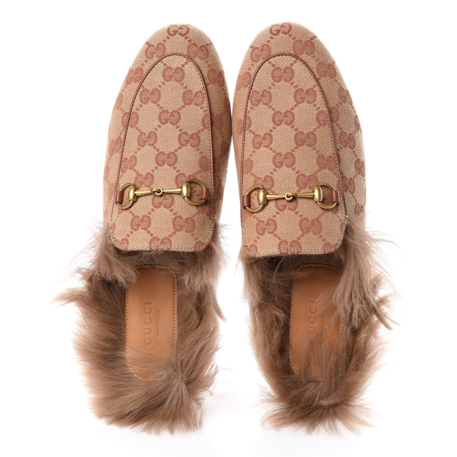 Gucci GG Monogram Fur Womens Princetown Slippers 40 Beige Ruggine Rust 5 of 9