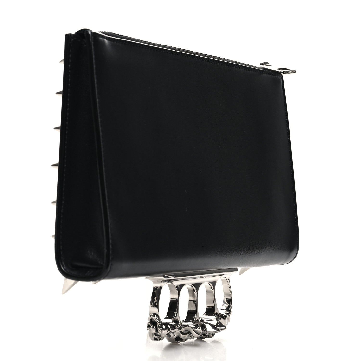 Alexander McQueen Calfskin Skull Four RIng Zip Pouch Black 3 of 9