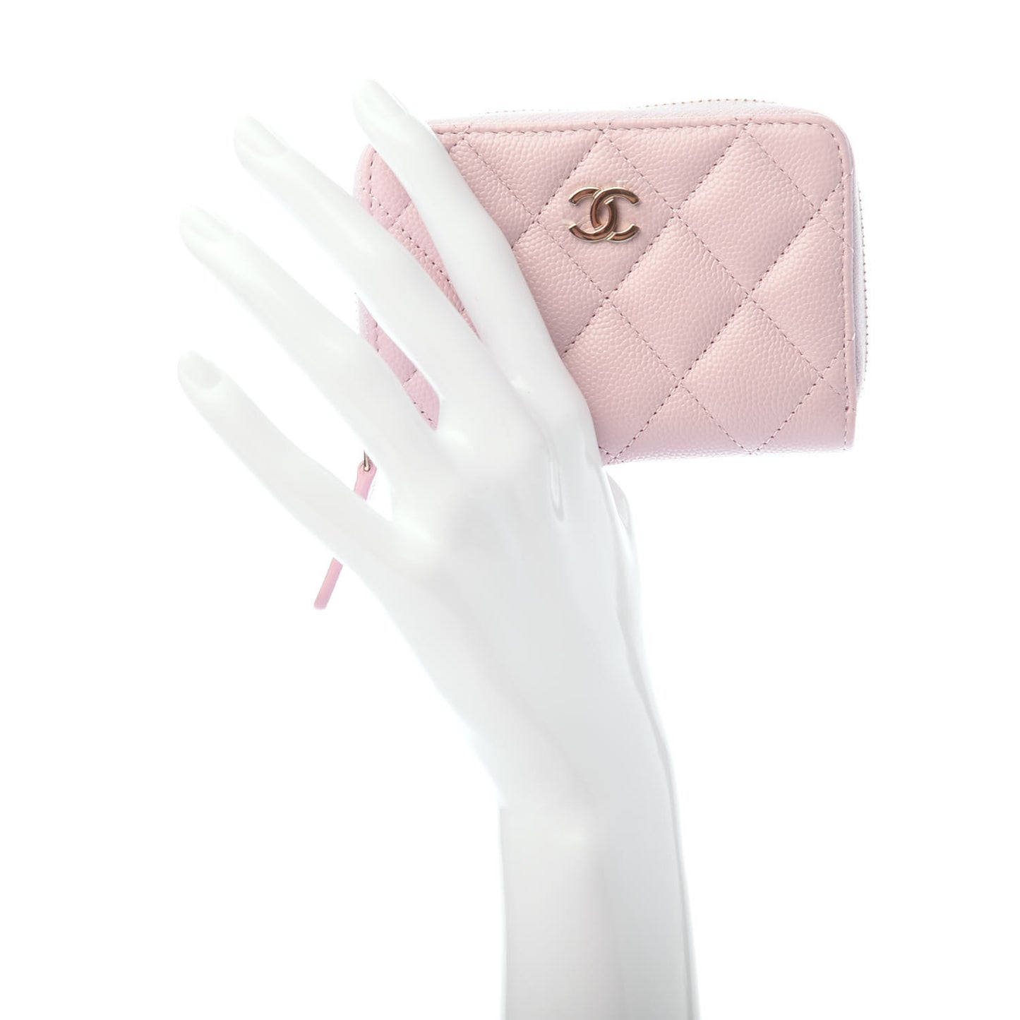 Caviar Quilted Zip Coin Purse Light Pink