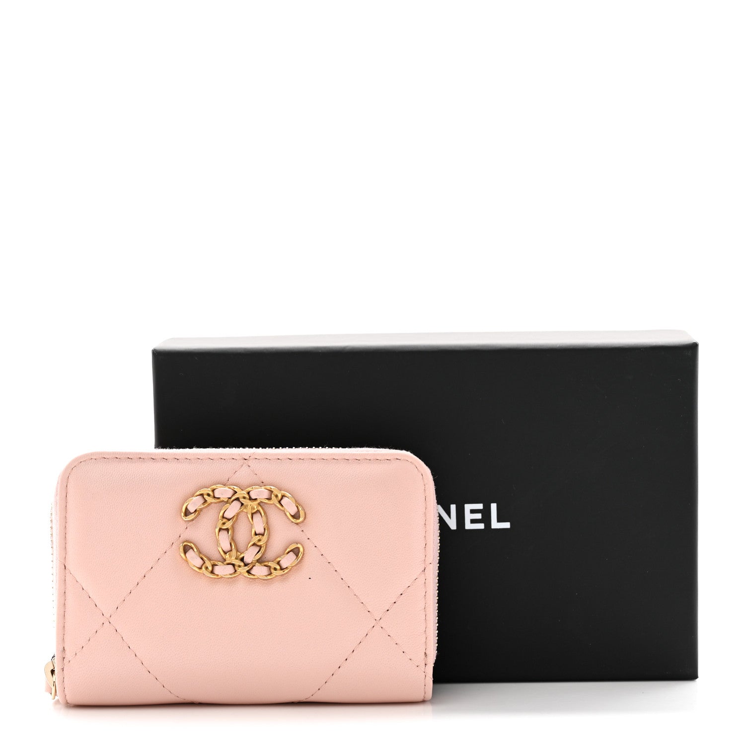 Chanel Lambskin Quilted 19 Zip Around Coin Purse Wallet Light Pink 8 of 8