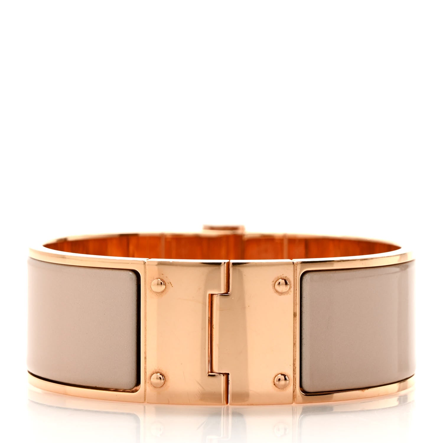 Hermes Enamel Wide Charniere Uni Hinged Bracelet S Beige Rose 3 of 5