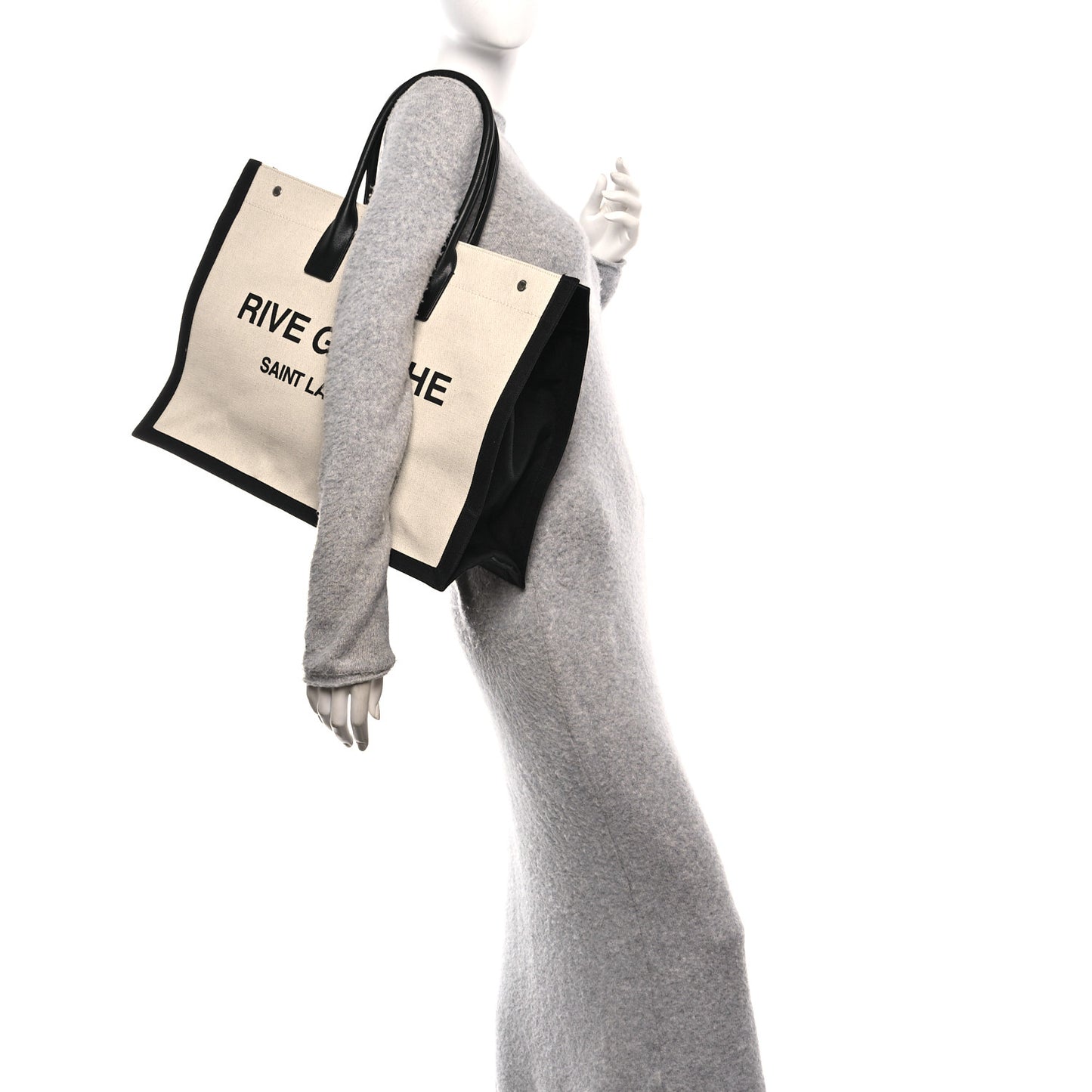 Linen Calfskin Small Rive Gauche Tote Natural Black