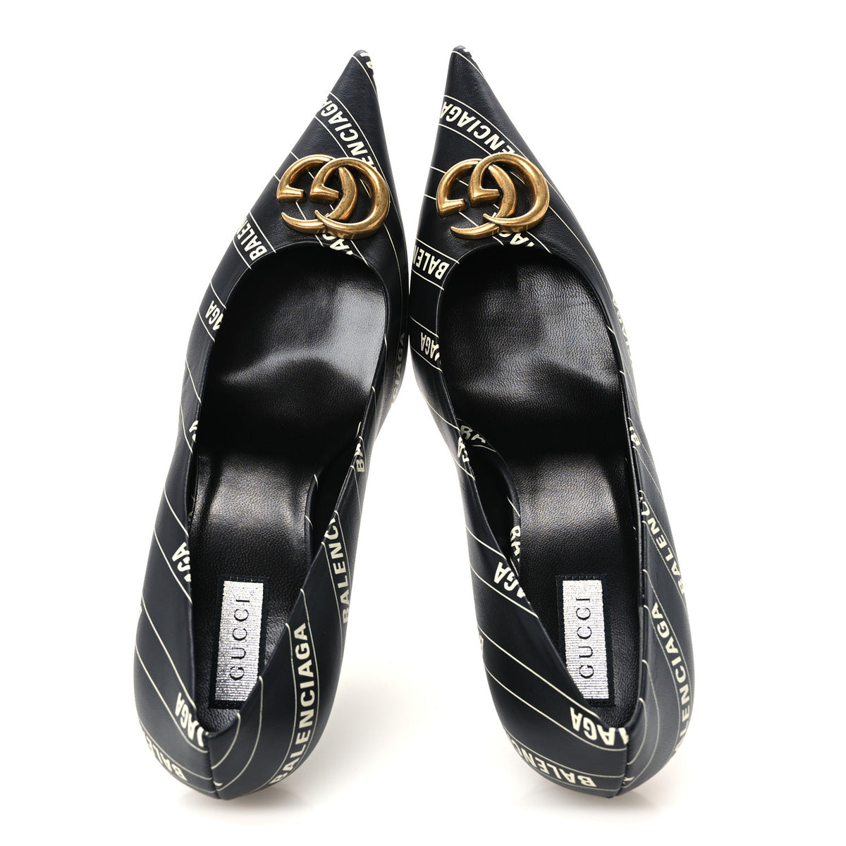 X Gucci Calfskin Logo Print Knife 80mm Pumps 37.5 Black