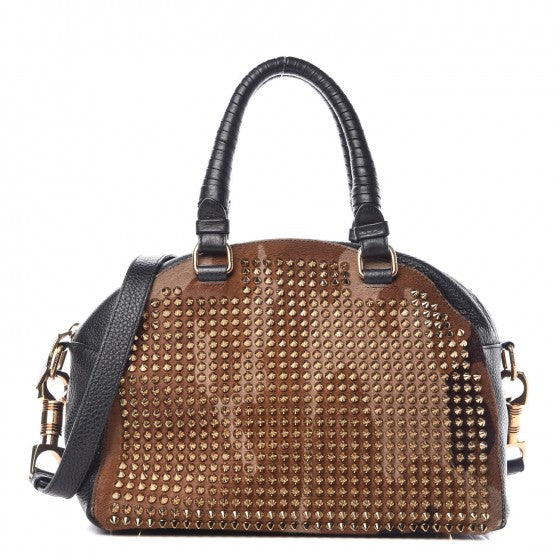 Christian Louboutin Calfskin Pony Hair Camo Spike Small Panettone Bowling Bag Black 1 of 13