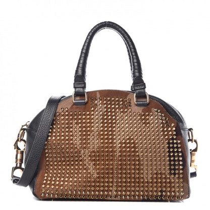 Christian Louboutin Calfskin Pony Hair Camo Spike Small Panettone Bowling Bag Black 1 of 13