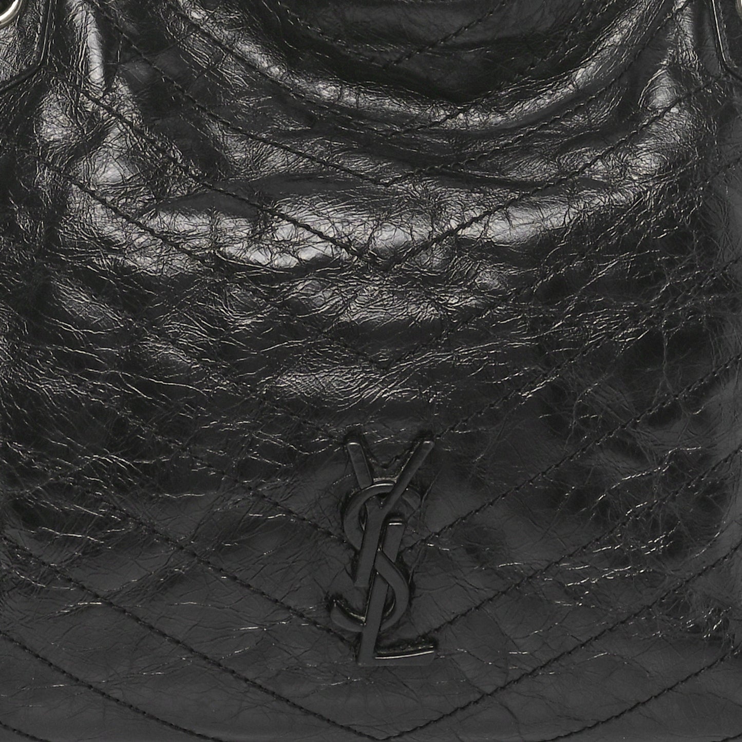 Crinkled Calfskin Matelasse Monogram Medium Niki Shopper Tote Black