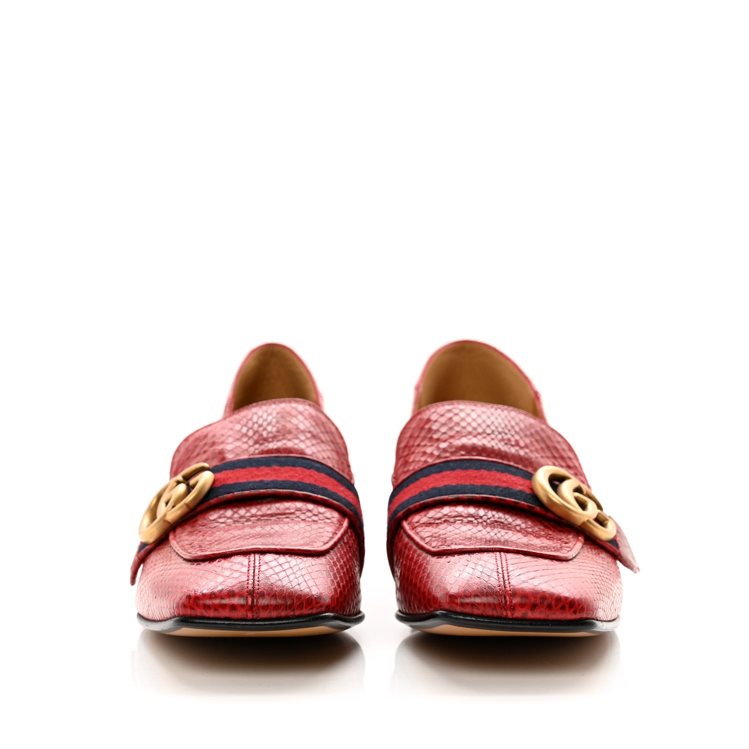 Gucci Elaphe Web Womens Peyton Loafers 39.5 Red 2 of 7
