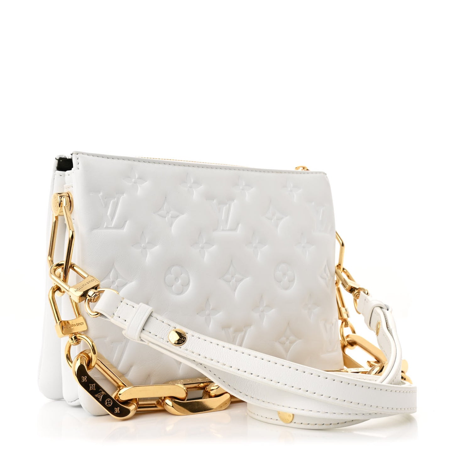 Lambskin Embossed Monogram Coussin BB White