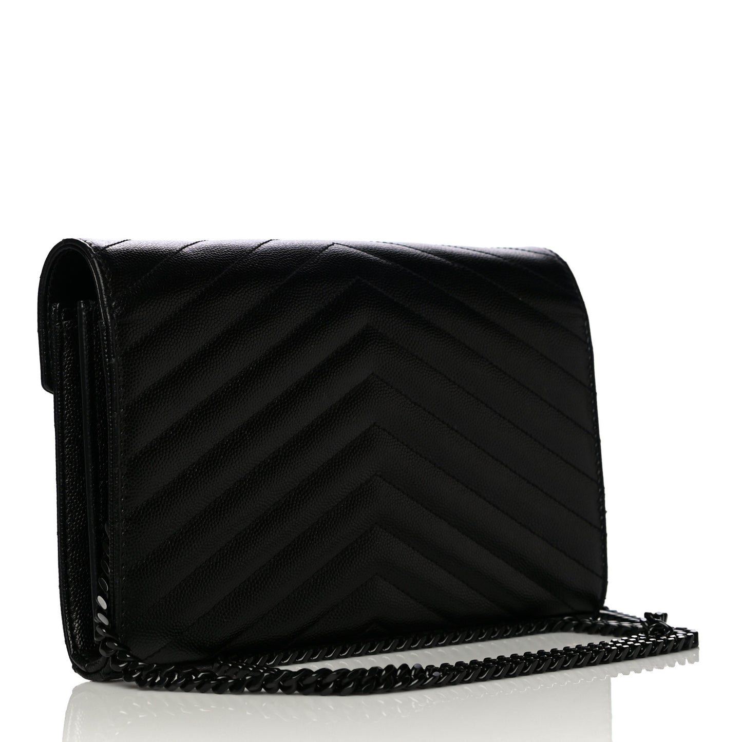Grain De Poudre Matelasse Chevron Monogram Chain Wallet Black