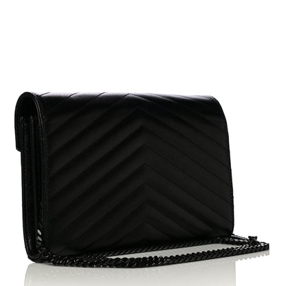 Saint Laurent Grain De Poudre Matelasse Chevron Monogram Chain Wallet Black 3 of 10
