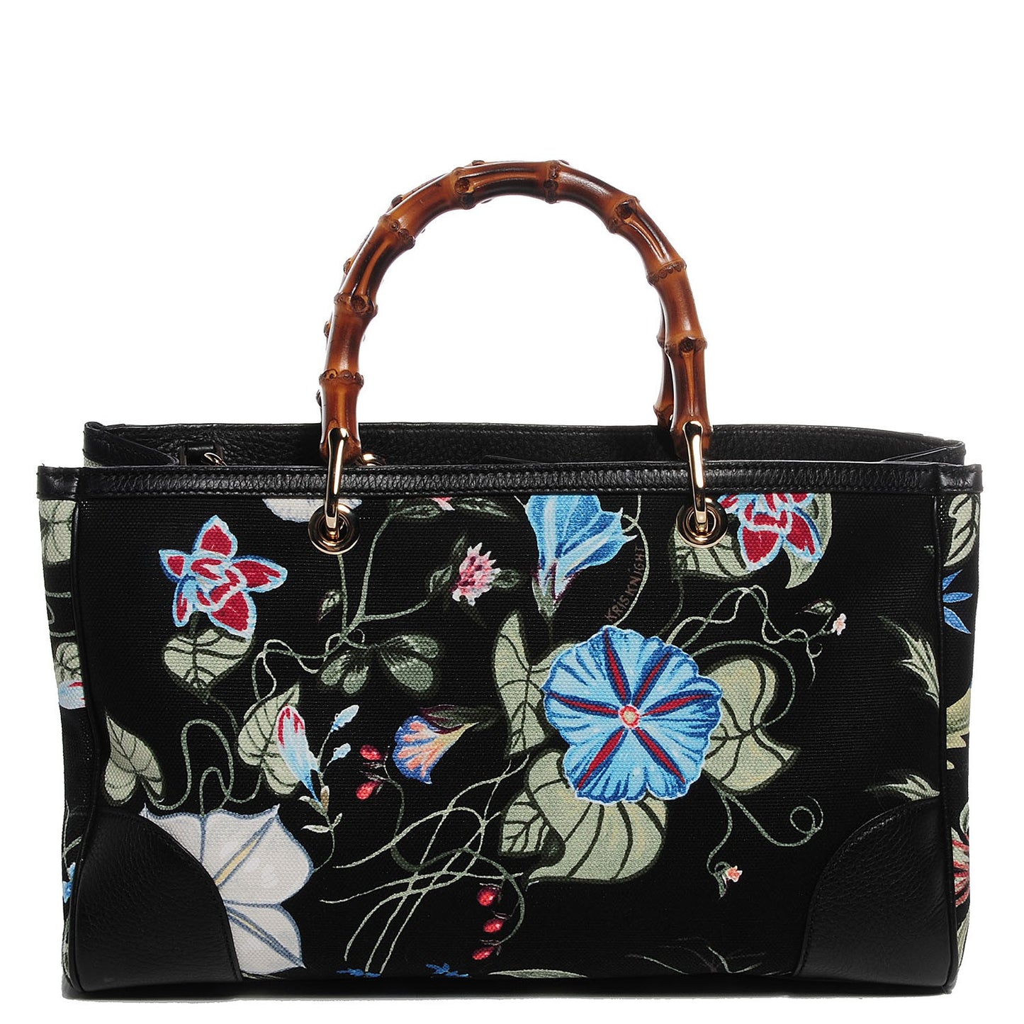 Canvas Cellarius Calfskin Flora Knight Medium Bamboo Shopper Tote Black