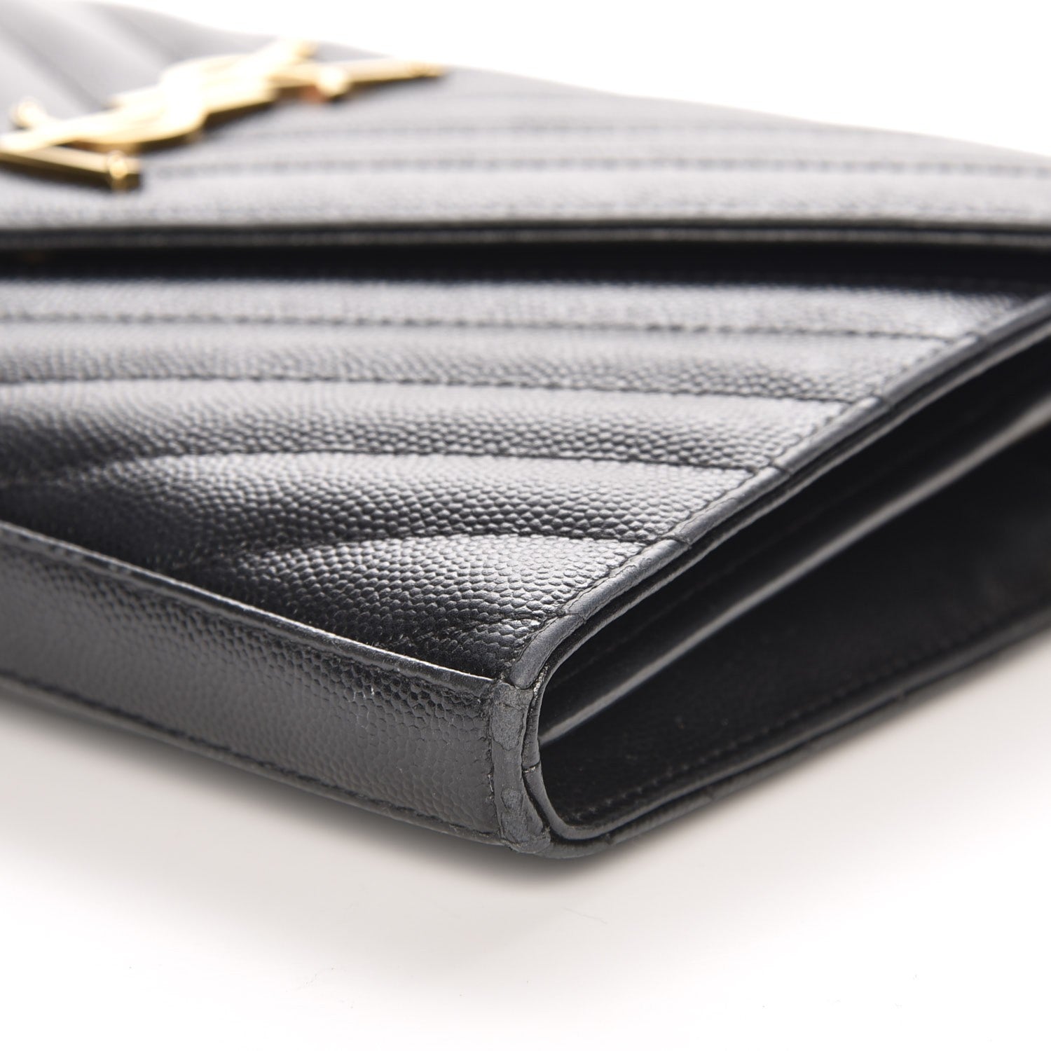 Saint Laurent Grain De Poudre Matelasse Chevron Monogram Chain Wallet Black 11 of 13