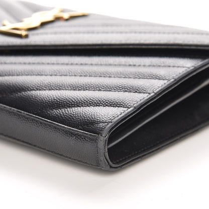 Saint Laurent Grain De Poudre Matelasse Chevron Monogram Chain Wallet Black 11 of 13