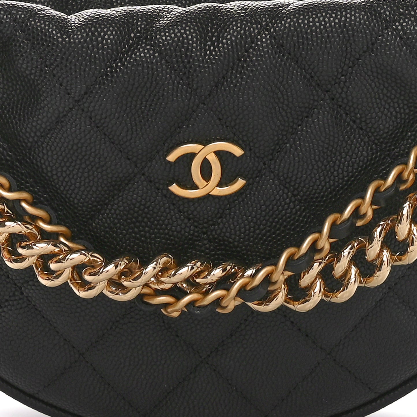 Shiny Caviar Quilted Bow Pouch Hobo Black