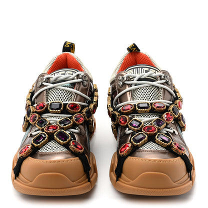 Gucci X SEGA Metallic Calfskin Mesh Removable Crystals Womens Flashtrek Sneakers 40.5 Rame Mystic White Lago 2 of 9