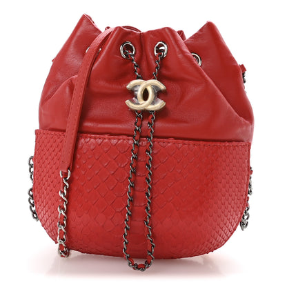 Chanel Snakeskin Calfskin Gabrielle Bucket Red 1 of 10
