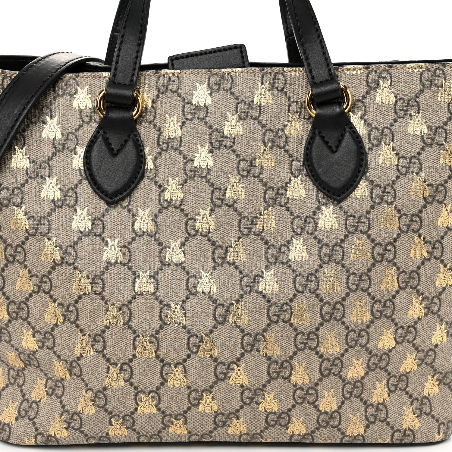 Gucci Soft GG Supreme Monogram Bees Small Crossbody Tote Beige Oro Black 8 of 13