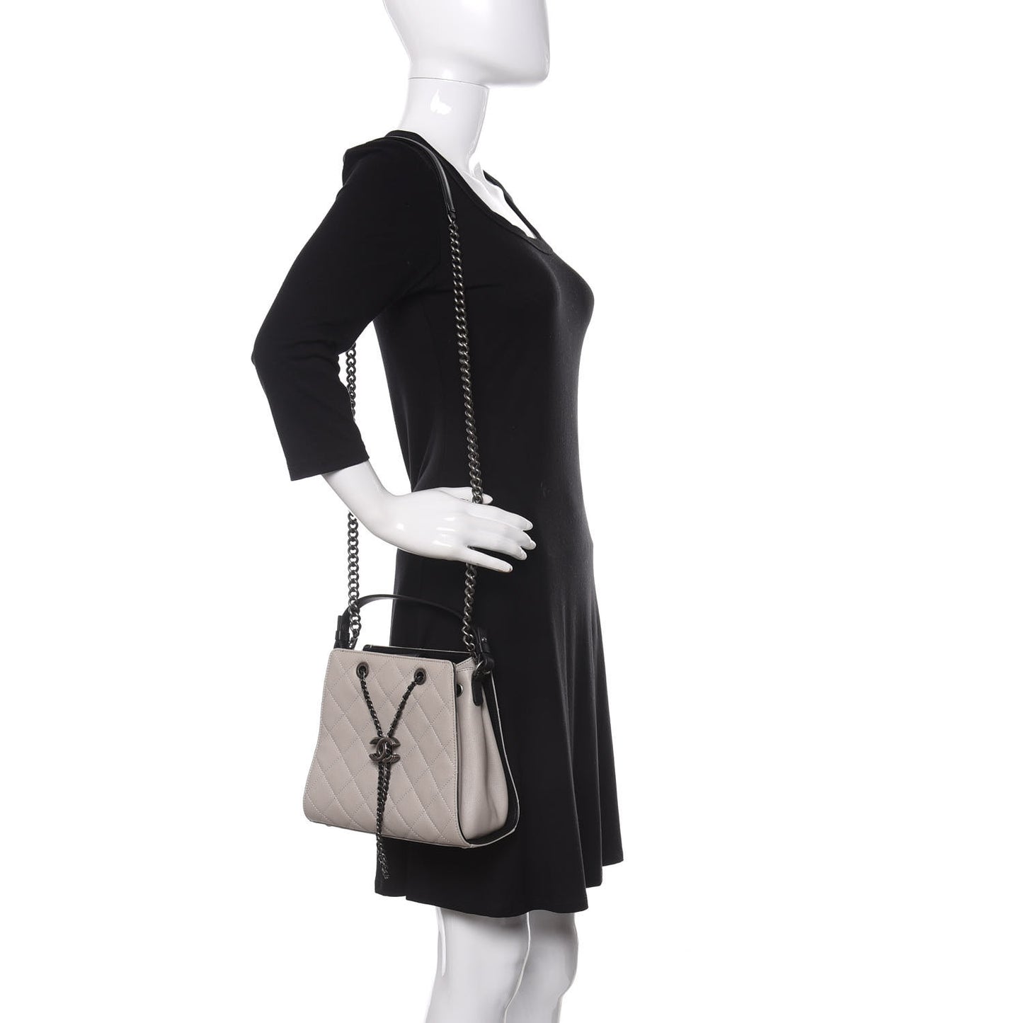 Caviar Quilted Small CC Bucket Bag Grey