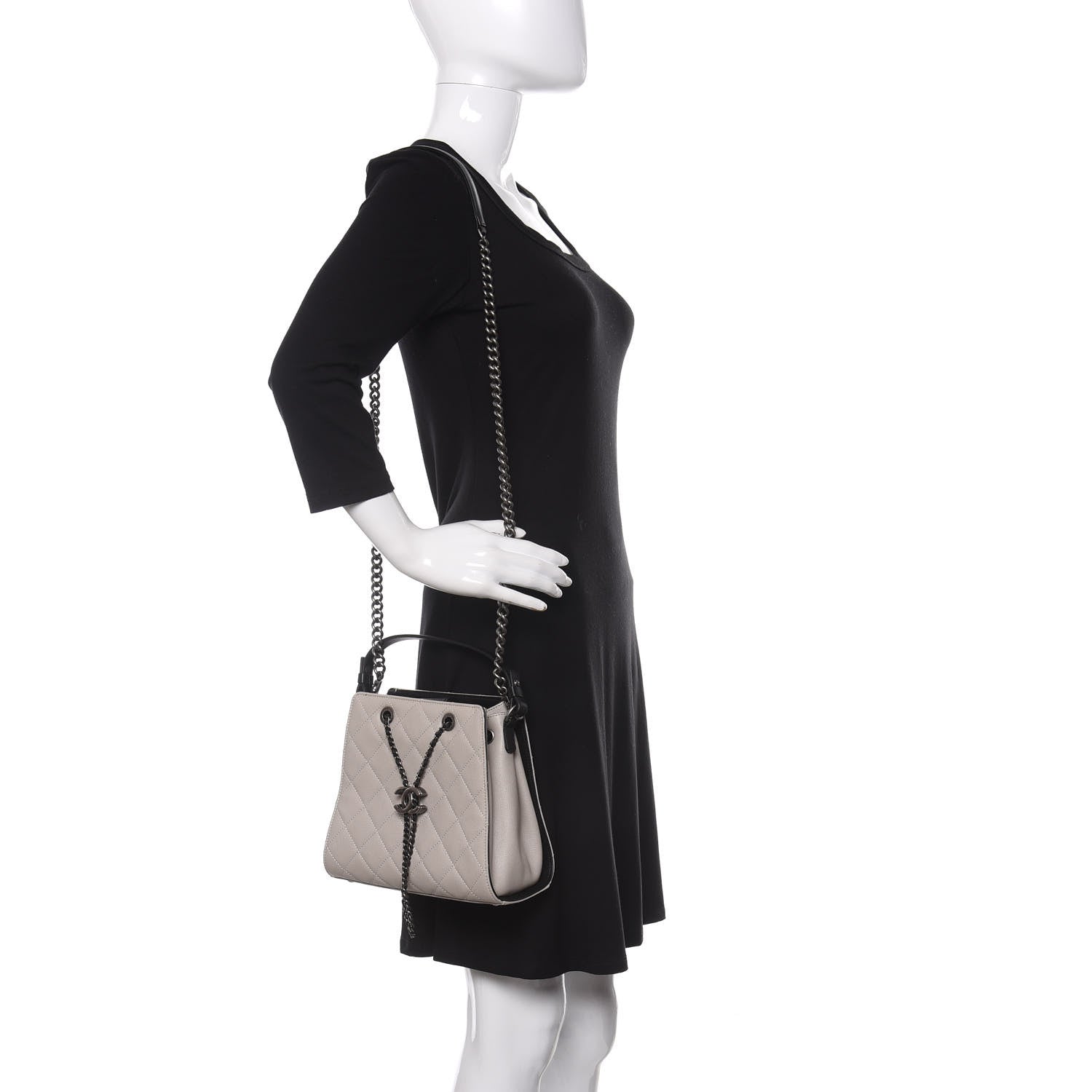Chanel Caviar Quilted Small CC Bucket Bag Grey 2 of 12