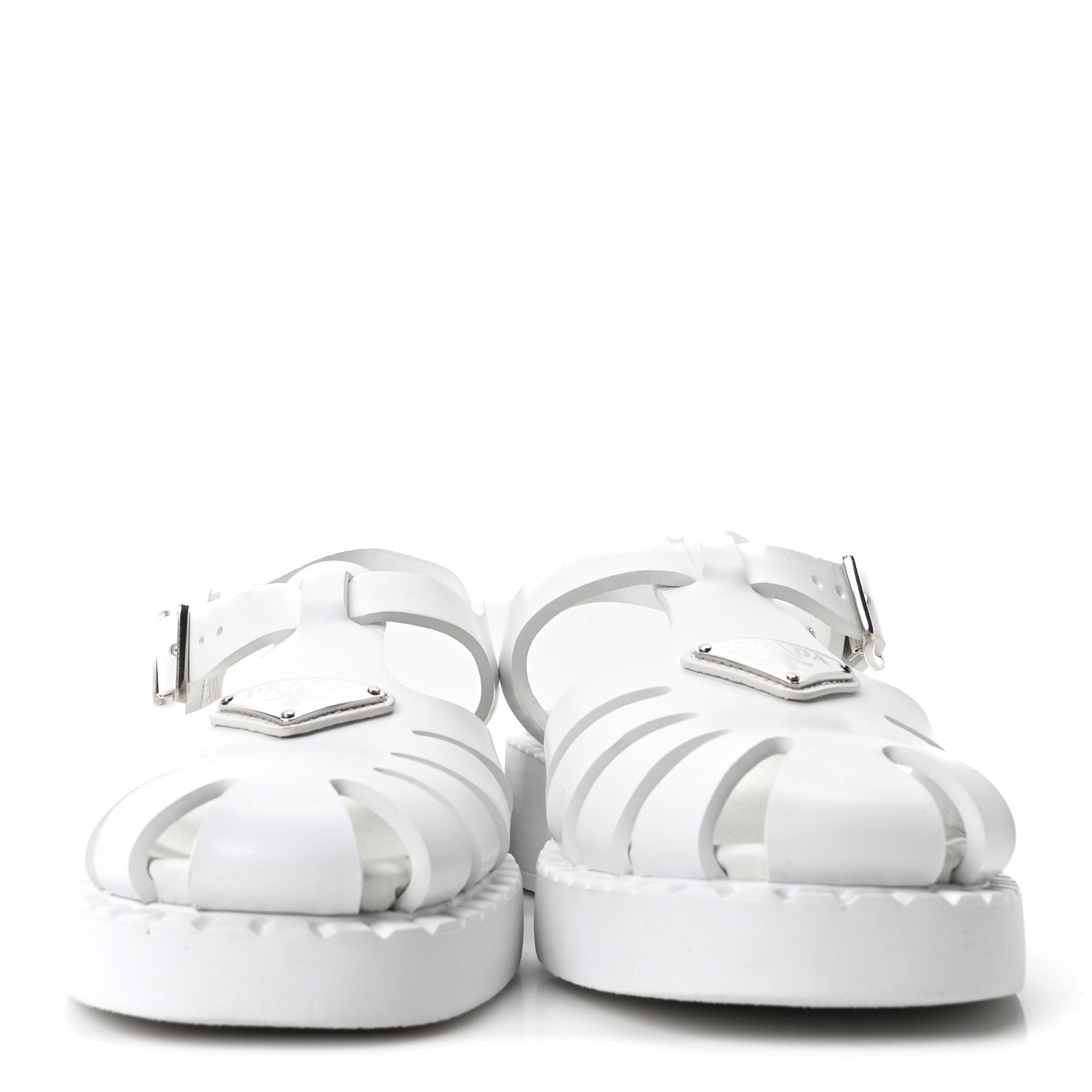 Prada Foam Rubber Metal Triangle Logo 50mm Cage Sandals 39 White 3 of 9