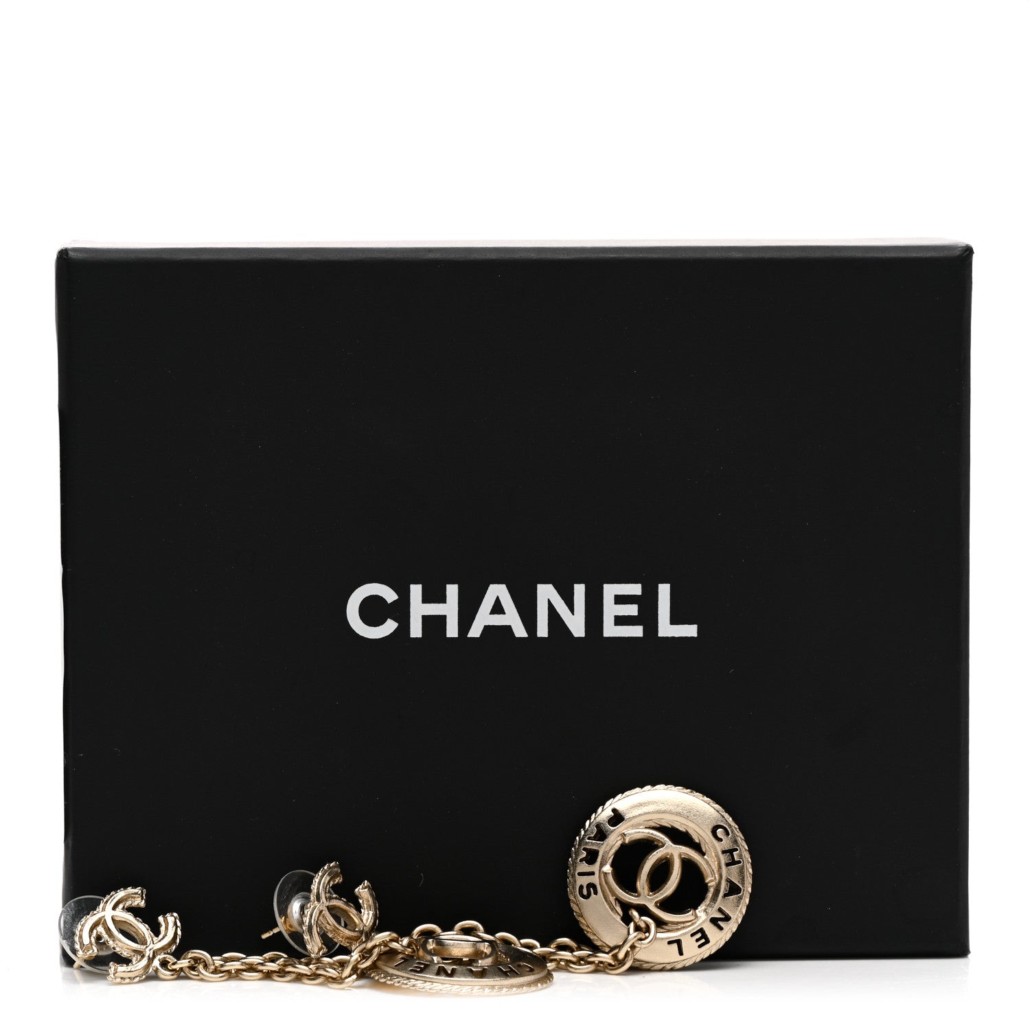 Chanel Medallion CC Drop Earrings Light Gold 5 of 5