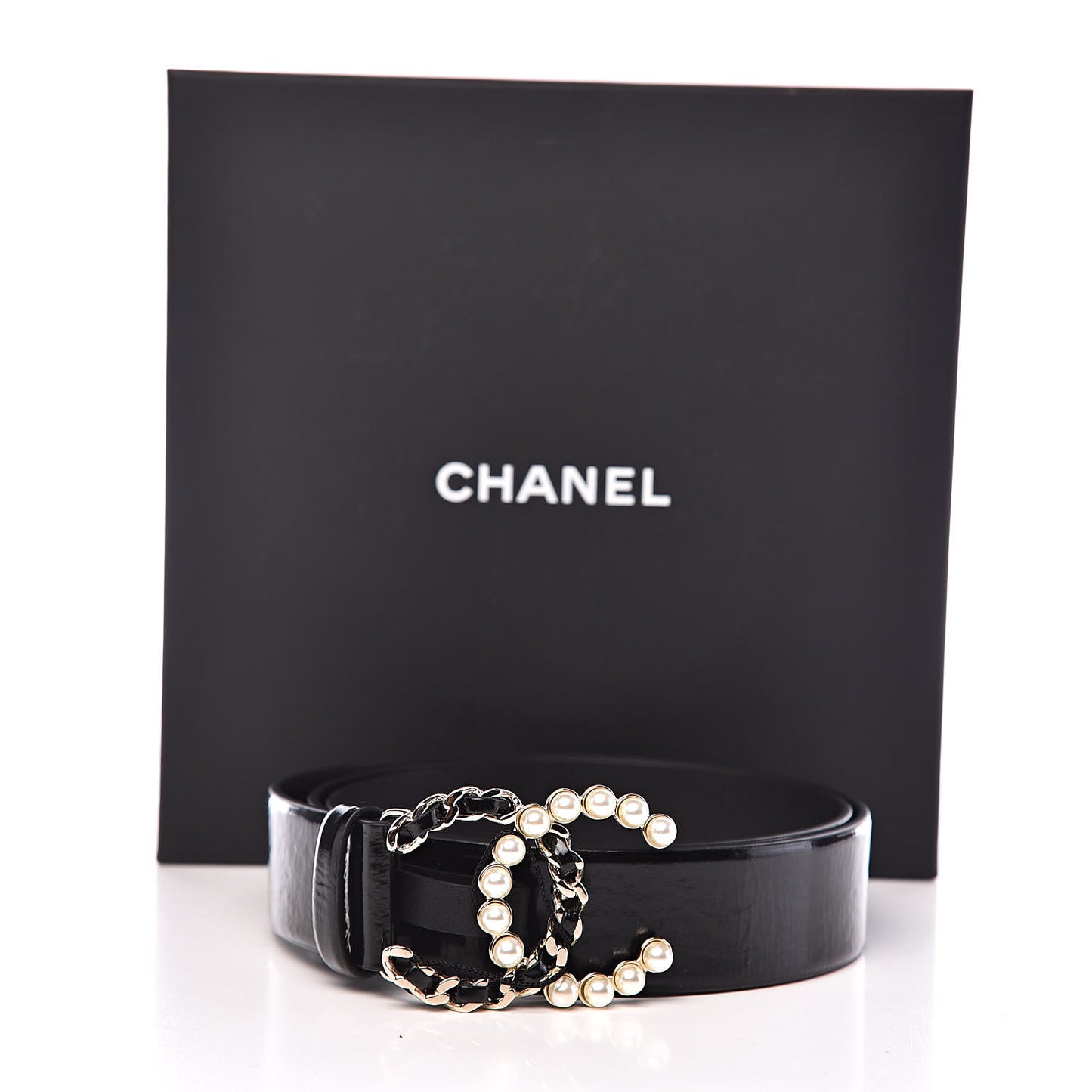 Calfskin Pearl CC Chain Belt 80 32 Black