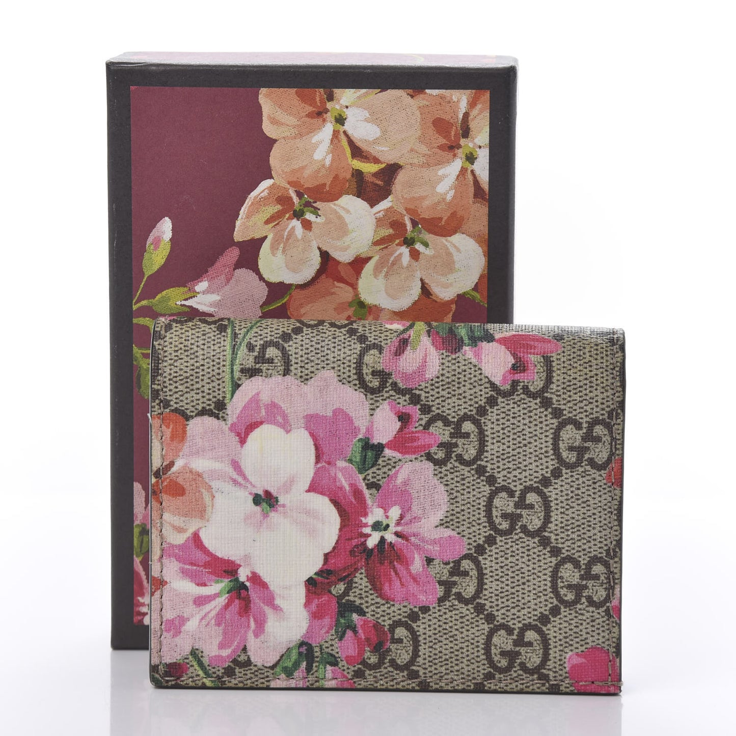 GG Supreme Monogram Blooms Card Case Beige Multicolor Dry Rose